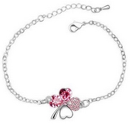 Bracelet Argenté Trèfle à quatre Feuilles Fuschia