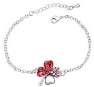 Bracelet Argenté Trèfle à quatre Feuilles Red