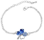 Bracelet Argenté Trèfle à quatre Feuilles Dark Blue