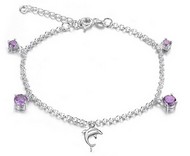 Bracelet chaine cheville breloque Dauphin et Cristaux