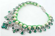 Collier Perles & Fleur Vert et blanc