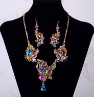 Ensemble Collier & Pendant d'Oreille Papillons en Cristaux