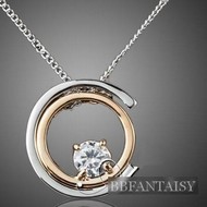 Collier &Pendentif Double Anneaux sertis de Cristaux Autrichien