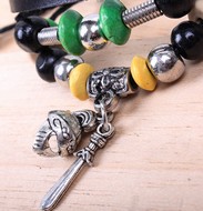 Bracelet Lani&egrave;re Cuir Breloques &eacute;p&eacute;es