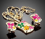Ensemble Rectangulaire Fleurs multicolor Collier & B.O clips