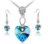 Collier & Pendant D'Oreille Coeur Cristal