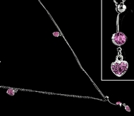 Chaîne de Corps Argentée & son Piercing Coeurs Rose