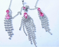 Chaîne de Corps Argentée & son Piercing Rose Pluie de Strass