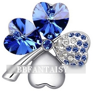 Broche Trèfle à Quatre Feuilles Bleu Foncé