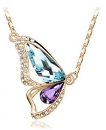 Chaîne Dorée & Pendentif Demi-Papillon Bleu Violet