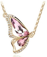 Chaîne Dorée & Pendentif Demi-Papillon Rose