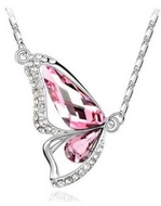Chaîne Argentée & Pendentif Demi-Papillon Rose