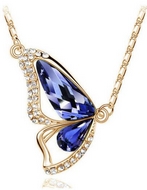 Chaîne Dorée & Pendentif Demi-Papillon Bleu Foncé