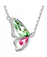 Chaîne Argentée & Pendentif Demi-Papillon Vert Rose