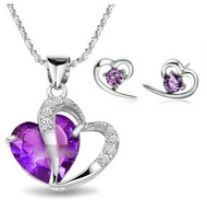 Ensemble Chaîne Pendentif & Boucles d'Oreilles Cristal Violet