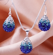 Ensemble Chaîne Pendentif & Boucle d'Oreilles Disco Bleu Foncé