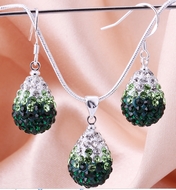 Ensemble Chaîne Pendentif & Boucle d'Oreilles Disco Vert