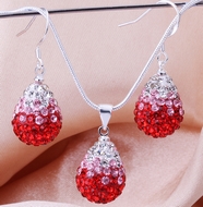 Ensemble Chaîne Pendentif & Boucle d'Oreilles Disco Rouge