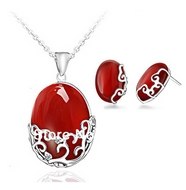 Ensemble Chaîne Pendentif & Boucles d'Oreilles Agate Rouge