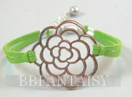 Bracelet Vert Fleur Argentée