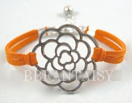 Bracelet Orange Fleur Argentée