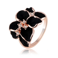 Bague Fleur Noire Cristaux Autrichiens Blancs T51 à T60