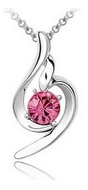 Chaîne Argentée & Pendentif Cristal Fuschia