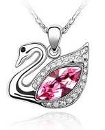 Chaîne & Pendentif Cygne Cristaux Swarovski Elements Roses