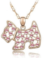 Chaîne Dorée & Pendentif Chien à Cristaux Swarovski Elements Roses