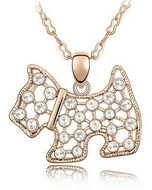 Chaîne Dorée & Pendentif Chien à Cristaux Swarovski Elements Blancs