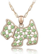 Chaîne Dorée & Pendentif Chien à Cristaux Swarovski Elements Verts