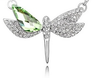Chaîne & Pendentif Libellule à Cristaux Autrichiens Verts
