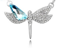 Chaîne & Pendentif Libellule à Cristaux Autrichiens Bleus