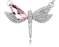 Chaîne & Pendentif Libellule à Cristaux Autrichiens Roses