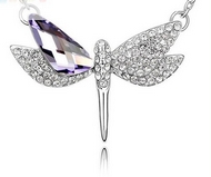 Chaîne & Pendentif Libellule à Cristaux Autrichiens Violets