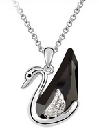 Chaîne & Pendentif Cygne Cristal Noir Swarovski Element