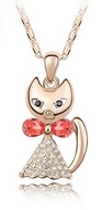 Chaîne & Pendentif Chat doré Rouge Swarovski Elements