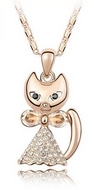 Chaîne & Pendentif Chat doré Or Swarovski Elements