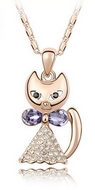 Chaîne & Pendentif Chat doré Violet Swarovski Elements