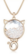 Sautoir 80cm Chat & ses Cristaux  Blancs