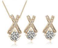 Ensemble Chaîne Pendentif & Boucles d'oreilles X cristaux Doré ou Argenté