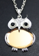Sautoir Argenté 70cm Hibou Cristal Doré
