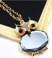 Sautoir Doré 70cm Hibou Cristal Argent