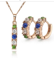 Ensemble Chaîne Pendentif & Boucles d'Oreilles Srass bleu vert blanc