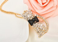 Chaîne Dorée&Pendentif Chat Cristaux