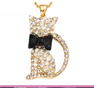Cha&icirc;ne Dor&eacute;e&Pendentif Chat Cristaux