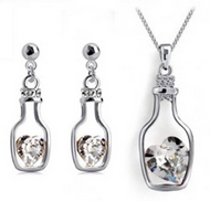 Ensemble Bouteille à la Mer Argentée & son Coeur de Cristal Blanc