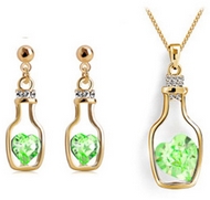 Ensemble Bouteille à la Mer Dorée & son Coeur de Cristal Vert
