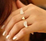 Double Bague Aile Strass Coeur dor&eacute;