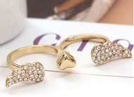 Double Bague Aile Strass Coeur doré